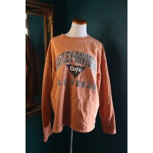 Vintage 90s Harley Davidson Orange Crewneck Sweatshirt Las Vegas Cafe Men’s